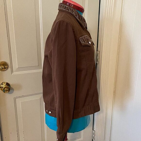 SML Sport Boho Western Studded 100% Cotton Shirt Jacket Women Size L - Picture 3 of 8